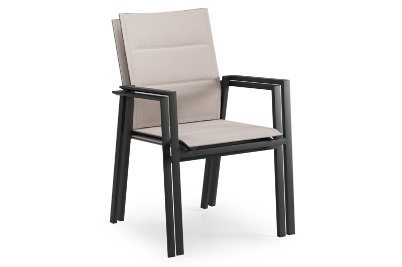 Cirello stapelbare tuinstoel in zwart aluminium en beige dubbele textilene
