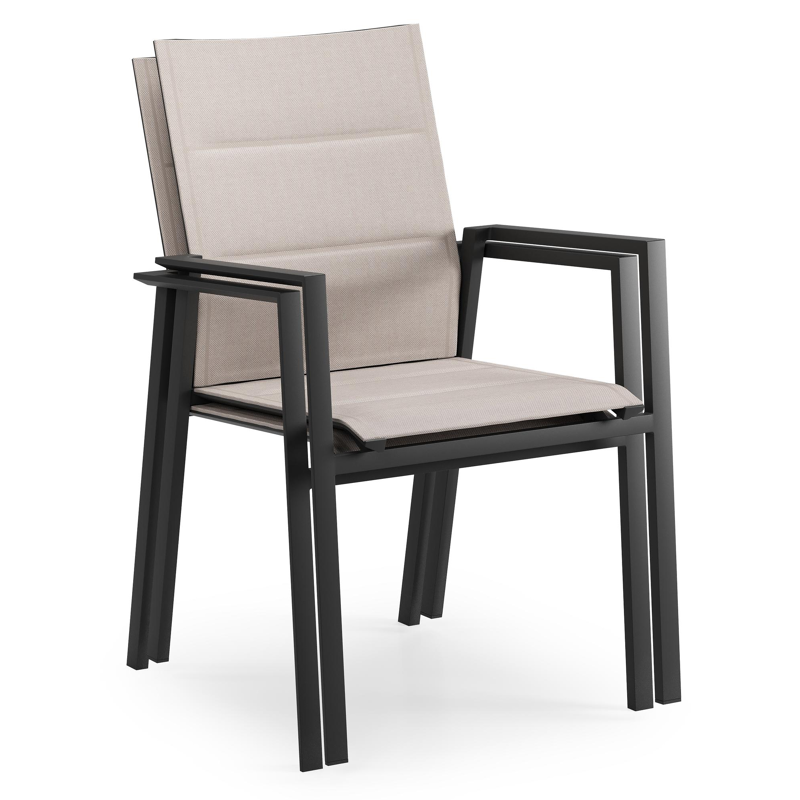 Cirello stapelbare tuinstoel in zwart aluminium en beige dubbele textilene