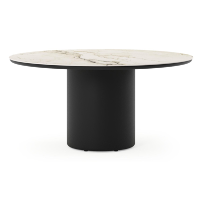 Amico tuintafel rond in zwart aluminium en volkeramiek Colorado Dunes - Dia. 148 x H 73.5 cm