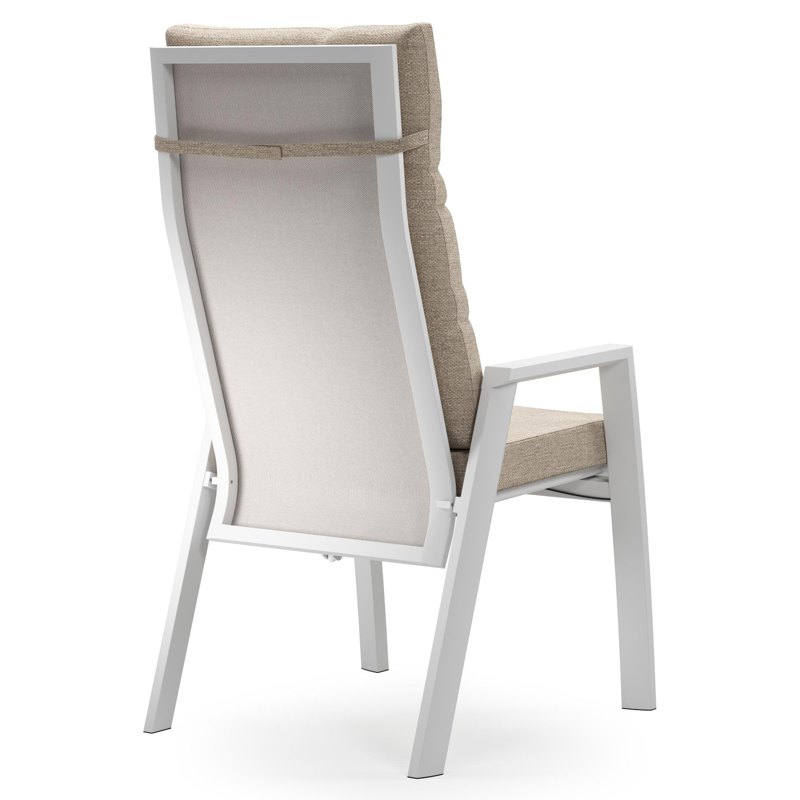 Leon tuinstoel in wit aluminium en beige textilene met kussen in Rustic Weather+ Softtouch