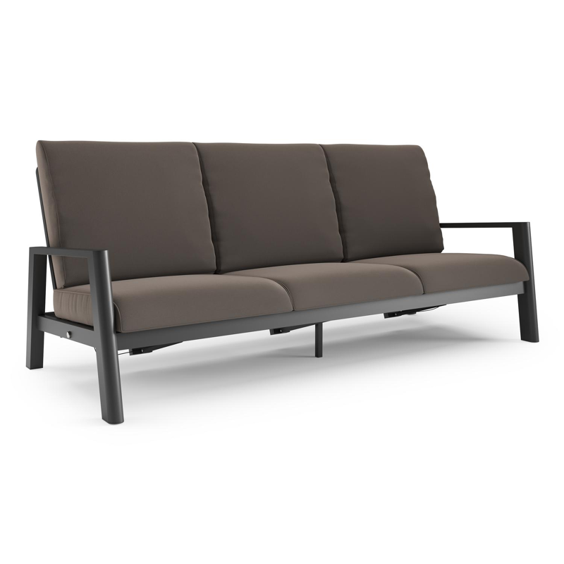 Cirello loungebank in zwart aluminium met natte nature grey all weather sunbrella® luxe kussen