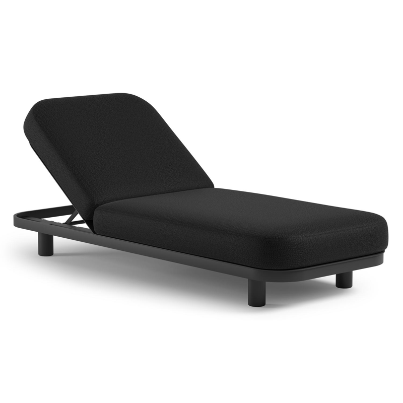 Chaise longue réglable Donato en aluminium noir et coussin en all weather Sunbrella® luxe lopi baribal