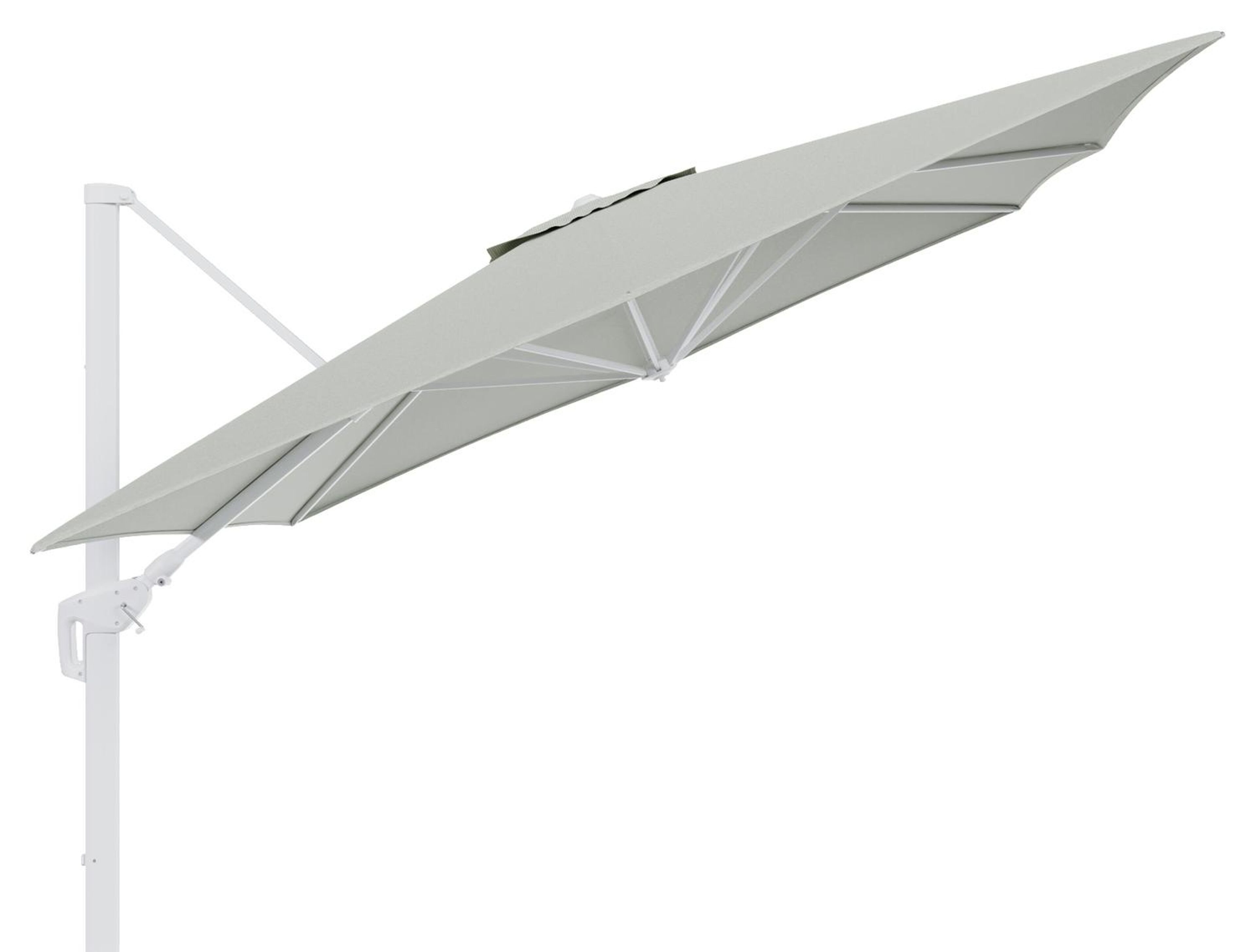 Minore zweefparasol tiltfunctie in wit aluminium en parasoldoek in All Weather Sunbrella® Luxe Slow Spirea  - L1 350 x L2: 350 cm (zonder voet) (zonder voet)