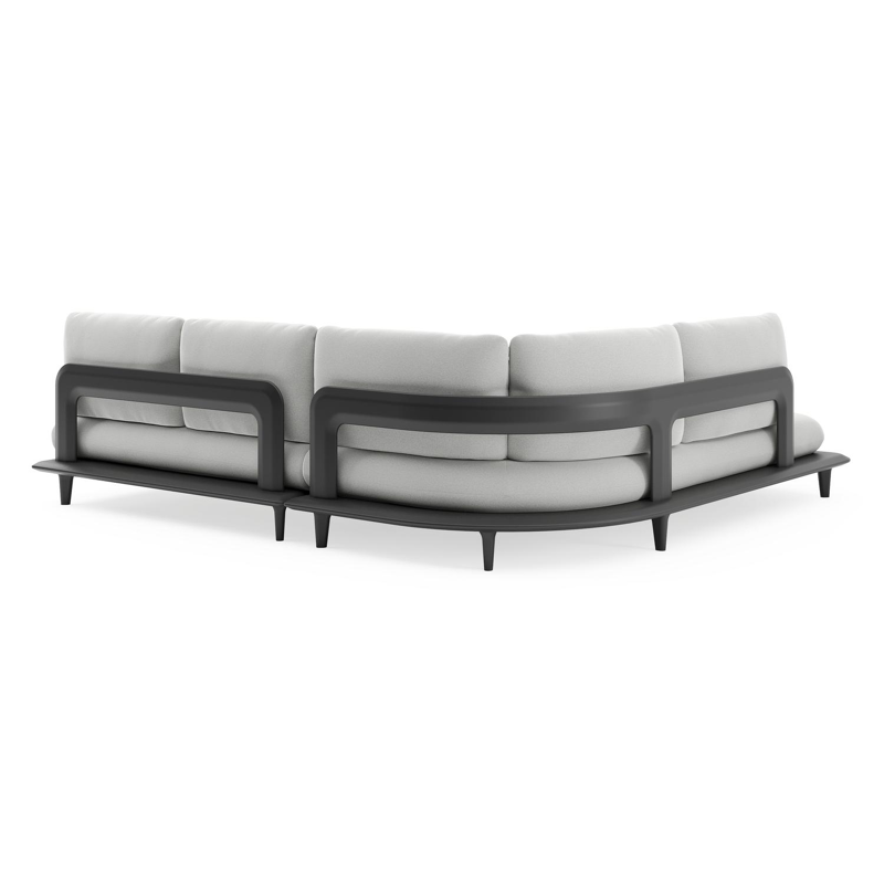 Salon de jardin d'angle Bomero en aluminium noir et coussins en all weather sunbrella® luxe natte grey chine