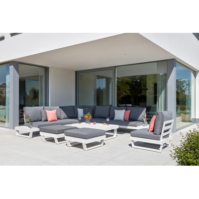 Modica lounge poef in wit aluminium met grijs textilene kussen