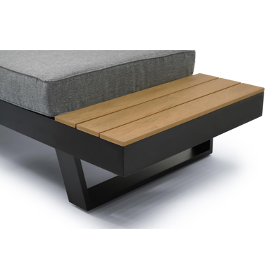Alora loungehoek in zwart aluminium en polywood met grijs polyester kussen en loungetafel