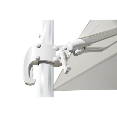 Avola zweefparasol met tiltfunctie in wit aluminium met wit polyester parasoldoek - L1: 300 x L2: 300 cm (met voet)