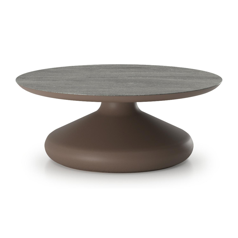 Bomero loungetafel rond in taupe aluminium en volkeramiek Aspen Grey - Dia. 84 x H 32.2 cm
