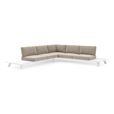 Cesano loungehoek in wit aluminium met chartres pewter all weather Sunbrella® luxe kussen