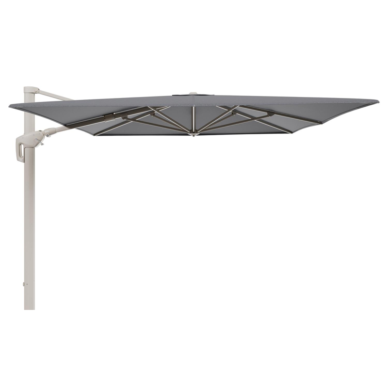 Parasol pendant Minore avec fonction tilt en aluminium beige et toile de parasol All Weather Sunbrella® Luxe Heritage Slate - Lg.1: 400 x Lg.2: 300 cm (sans pied de parasol)