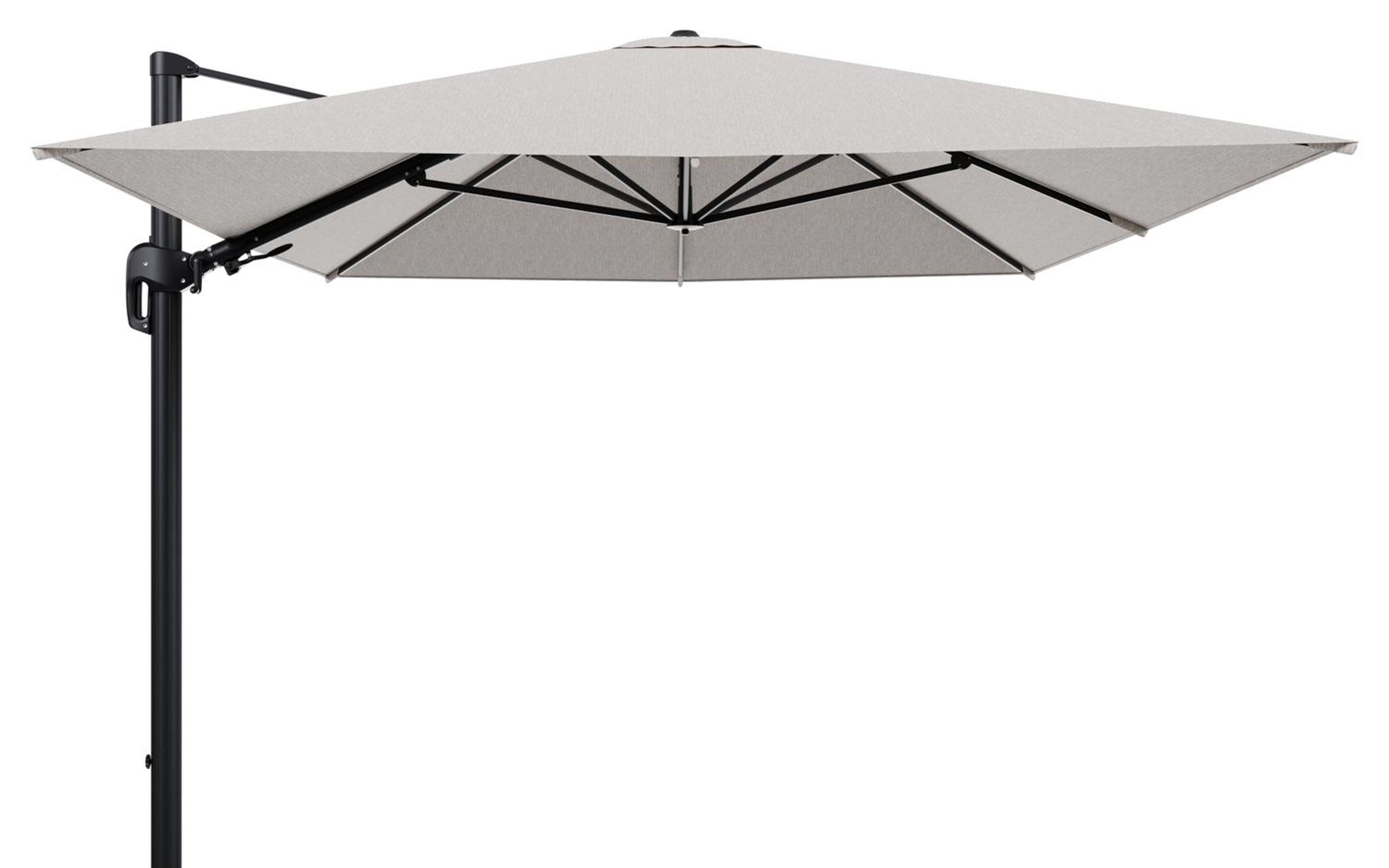Rufina zweefparasol tiltfunctie in zwart aluminium en parasoldoek in All Weather Sunbrella® Luxe Tundra Sand  - L1 400 x L2 300 cm (zonder voet) (zonder voet)