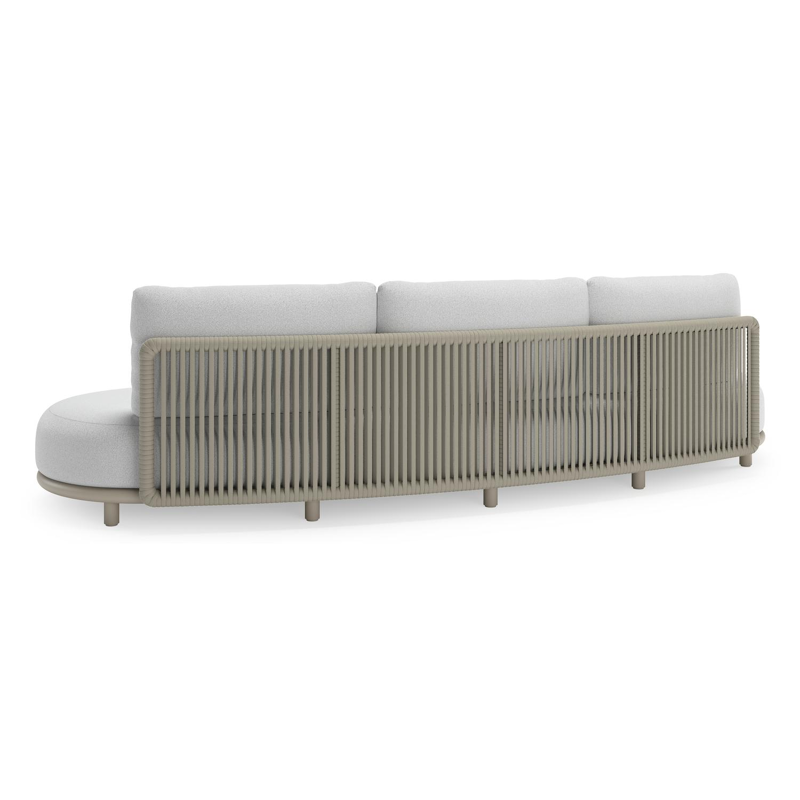 Lomano loungeset in beige aluminium en beige verticaal geweven luxe vlakke rope met Ego Birch all weather solica