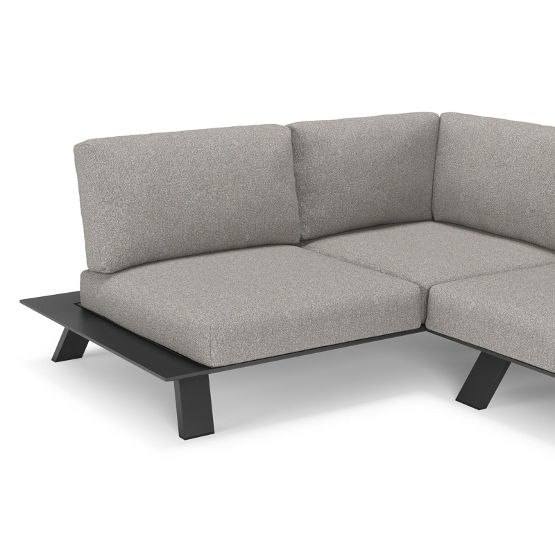 Cesano loungehoek in zwart aluminium met tundra charcoal all weather Sunbrella® luxe kussen