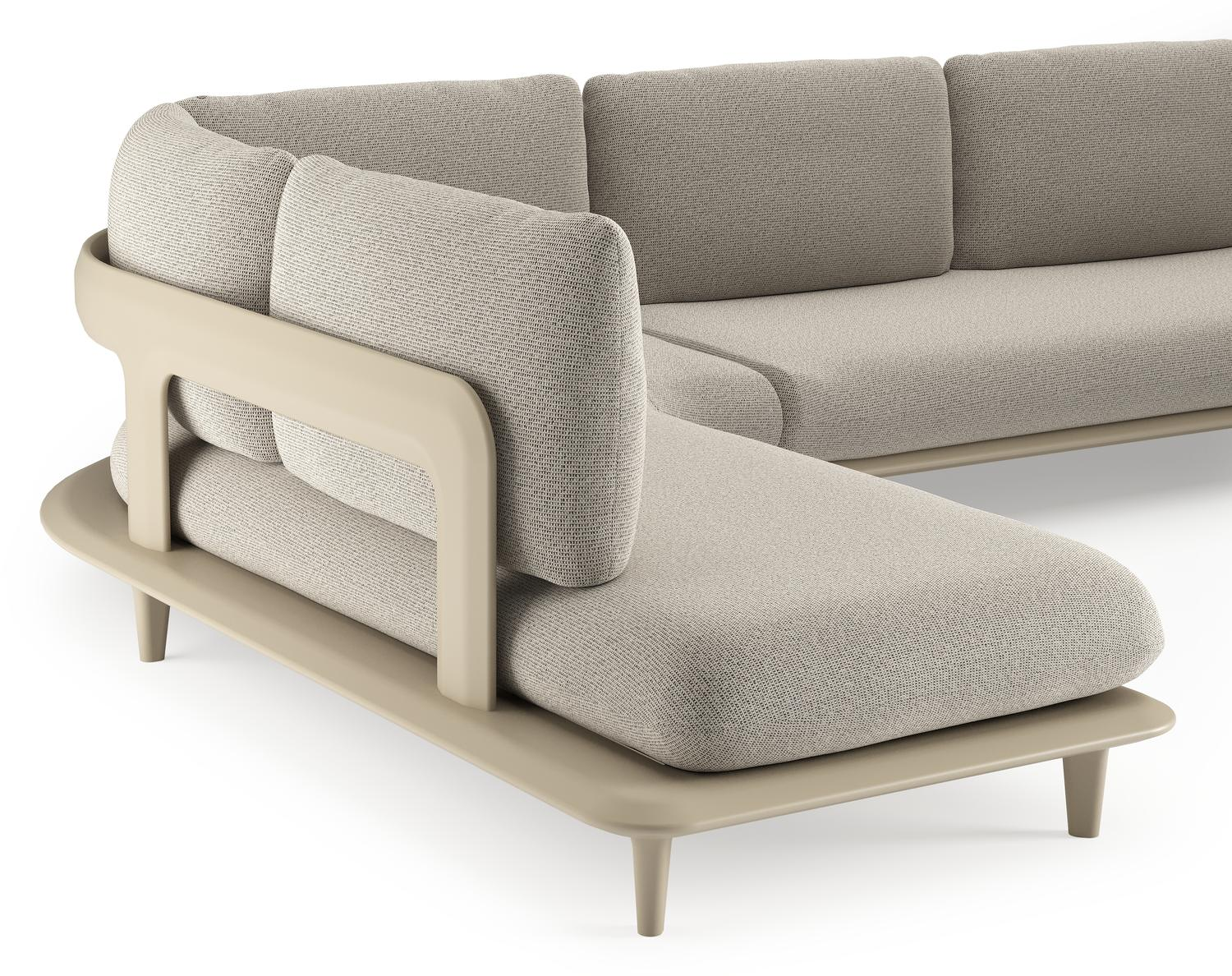 Salon de jardin d'angle Bomero en aluminium beige et coussins en all weather solica firenze sand