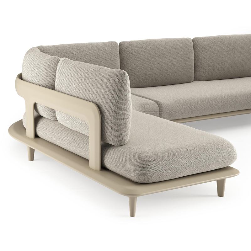 Salon de jardin d'angle Bomero en aluminium beige et coussins en all weather solica firenze sand