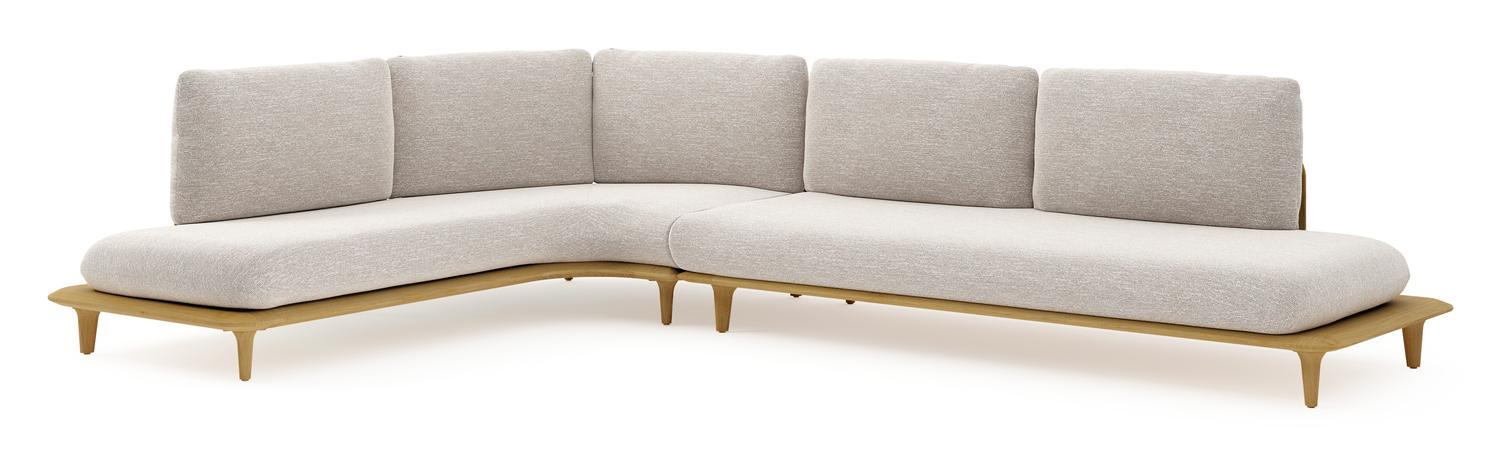 Bomero loungehoek in teak met tundra sand all weather sunbrella® luxe kussen