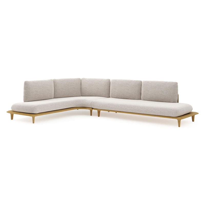 Bomero loungehoek in teak met tundra sand all weather sunbrella® luxe kussen