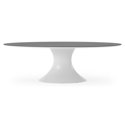 Table de jardin Fano ovale en aluminium blanc et céramique pleine Basalt Black - Lg. 240 x Lrg. 135 x Haut. 75 cm
