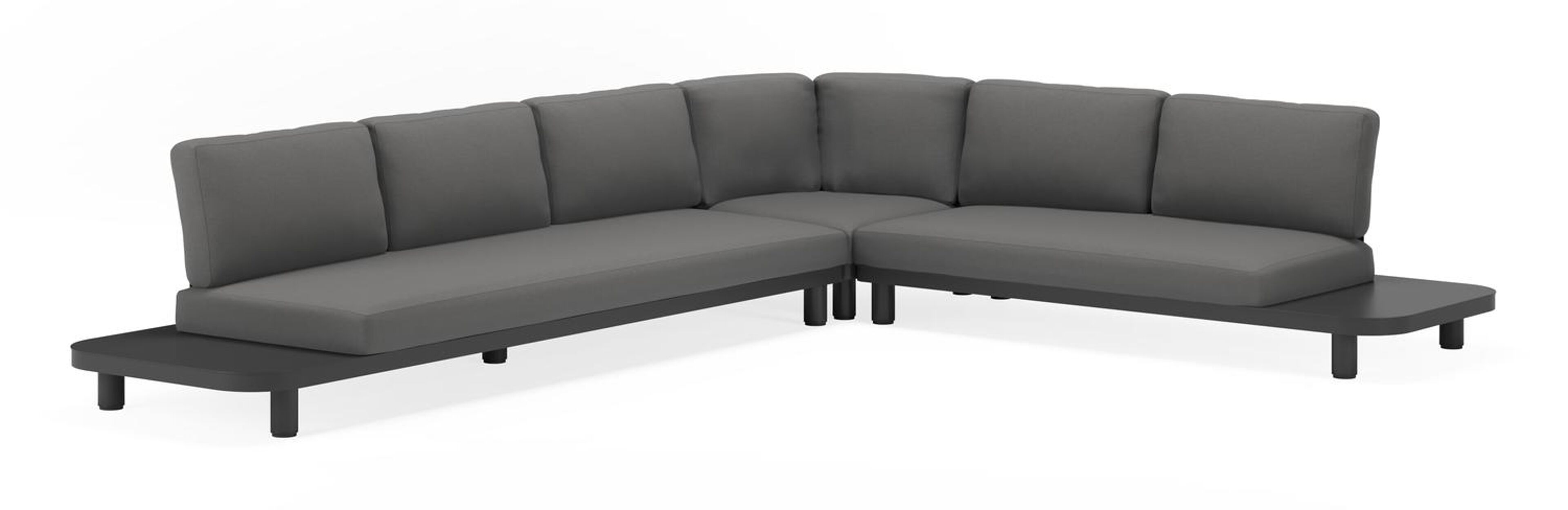 Donato loungehoek in zwart aluminium en met savane zinc all weather sunbrella® luxe kussens