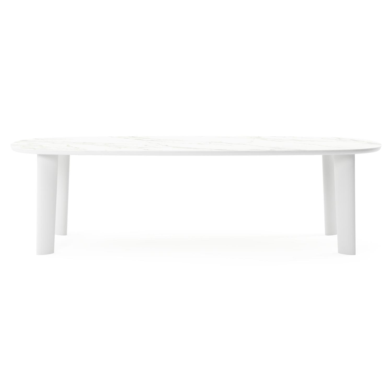Table de jardin Amico bombo en aluminium blanc et céramique pleine Calacatta - Lg. 270 x Lrg. 125 x Haut. 74 cm