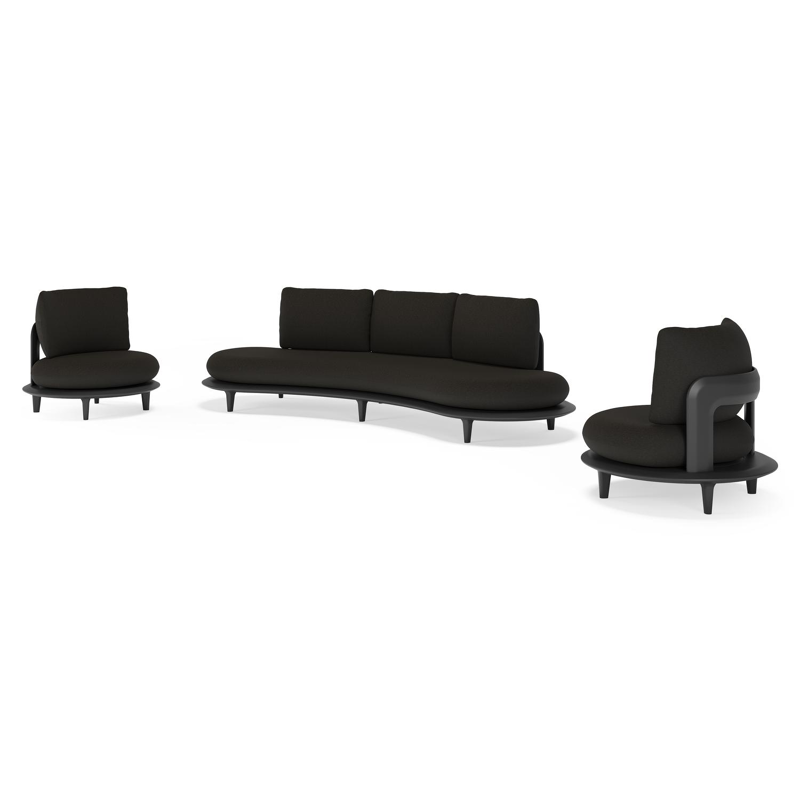 Bomero loungeset in zwart aluminium met heritage char all weather sunbrella® luxe kussen