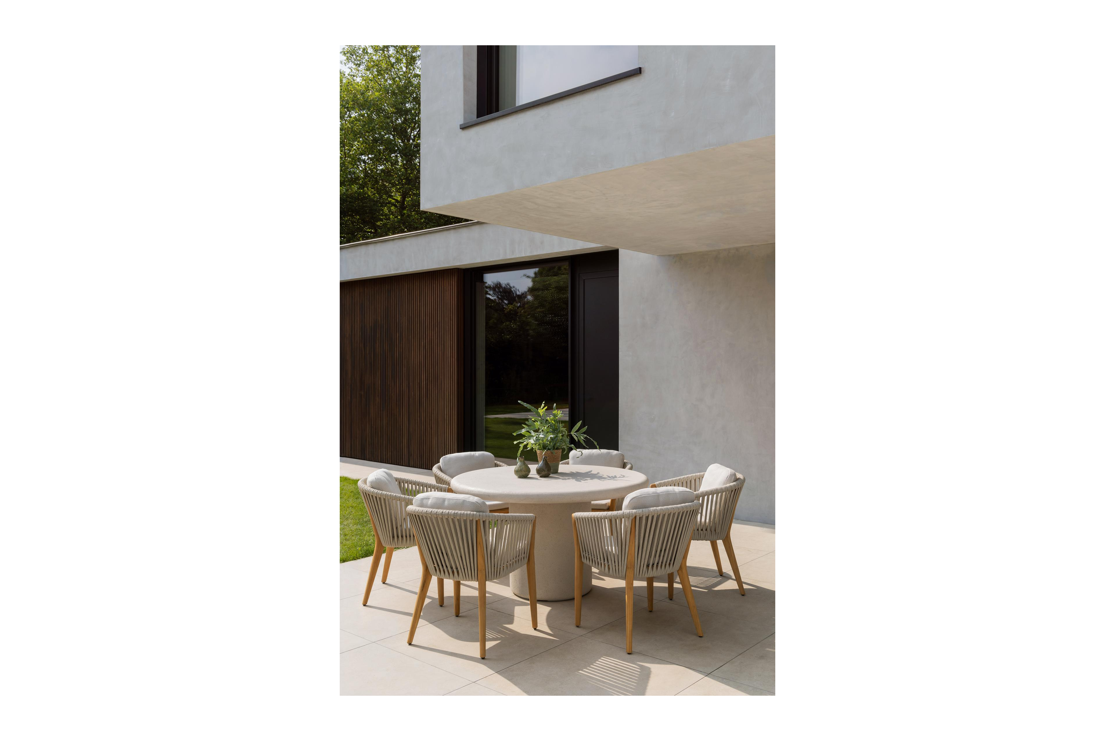 Orso tuinstoel in teak en beige verticaal geweven luxe vlakke rope