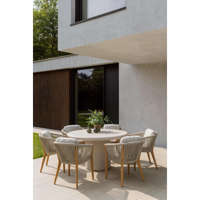 Orso tuinstoel in teak en beige verticaal geweven luxe vlakke rope