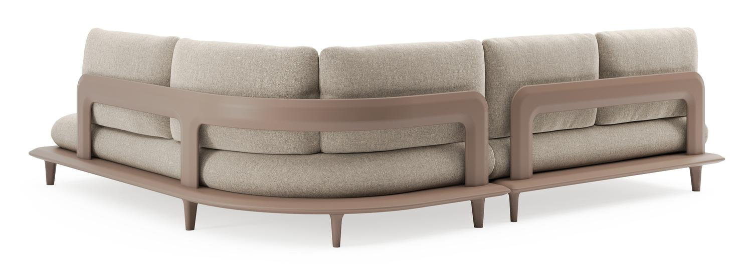 Salon de jardin d'angle Bomero en aluminium taupe et coussins en all weather sunbrella® luxe chartres pewter