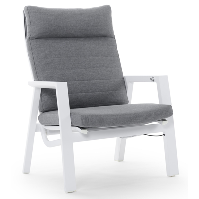 Fauteuil de jardin avec dossier réglable Prato 1-pl en aluminium blanc avec coussin en weather+ textilène gris