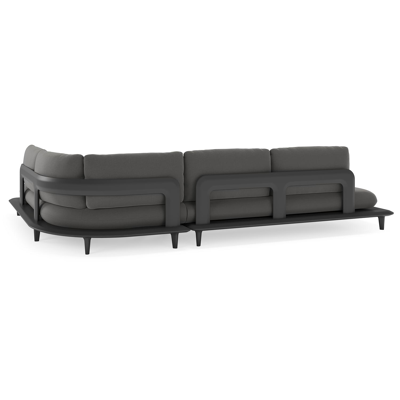 Bomero loungehoek in zwart aluminium met natte charcoal chine all weather sunbrella® luxe kussen