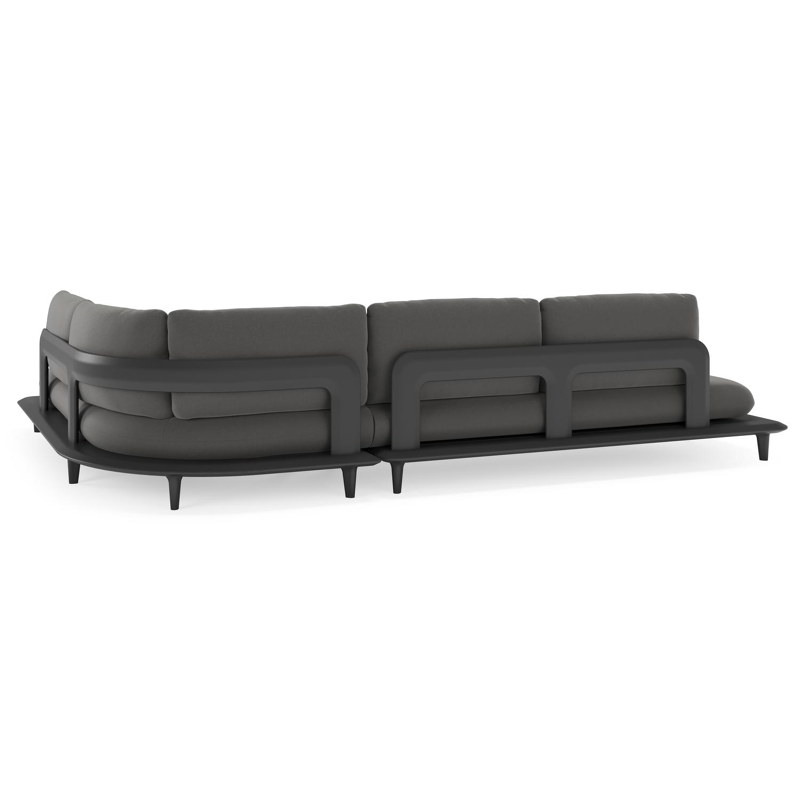 Salon de jardin d'angle Bomero en aluminium noir et coussins en all weather sunbrella® luxe natte charcoal chine