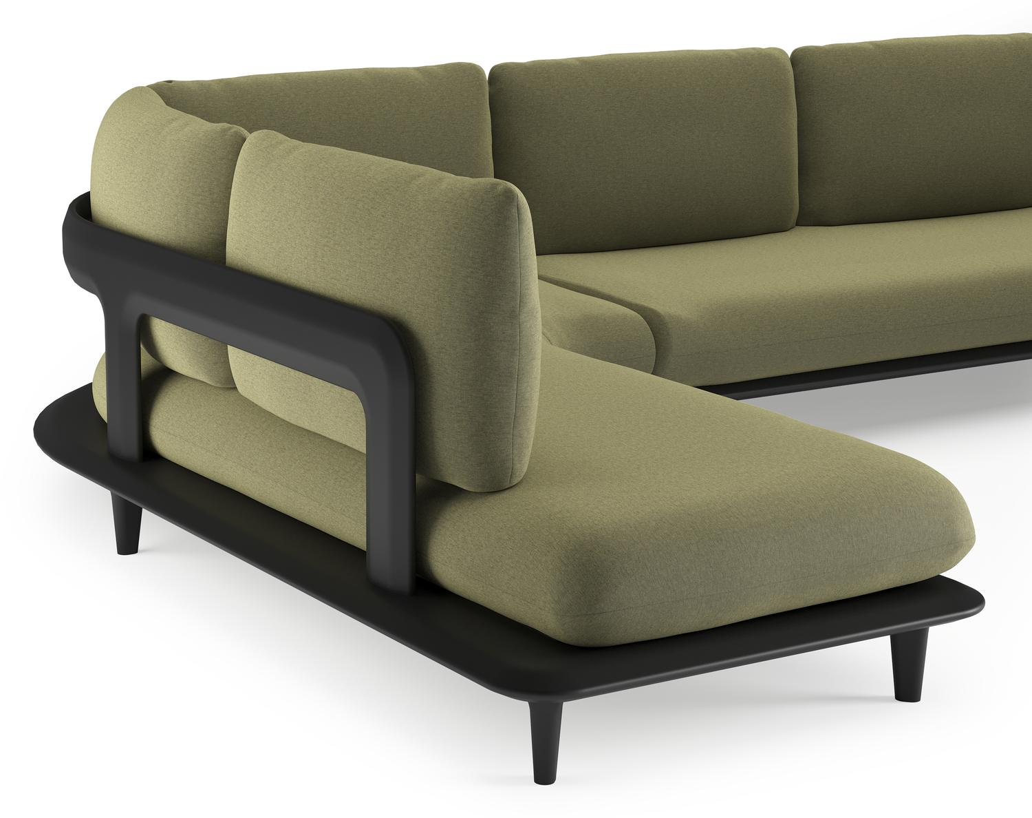 Salon de jardin d'angle Bomero en aluminium noir et coussins en all weather sunbrella® luxe heritage leaf