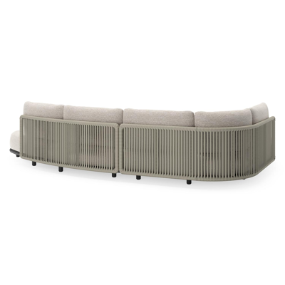 Salon de jardin d'angle Lomano en aluminium noir et corde luxe plate tissée verticalement beige et coussins en all weather sunbrella® luxe Tundra Sand