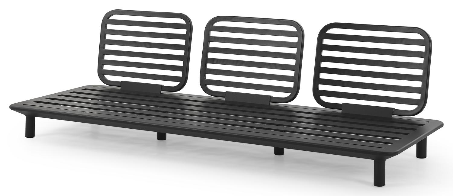 Fano loungebank 3-zit in zwart aluminium met grijs weather+ softtouch kussen