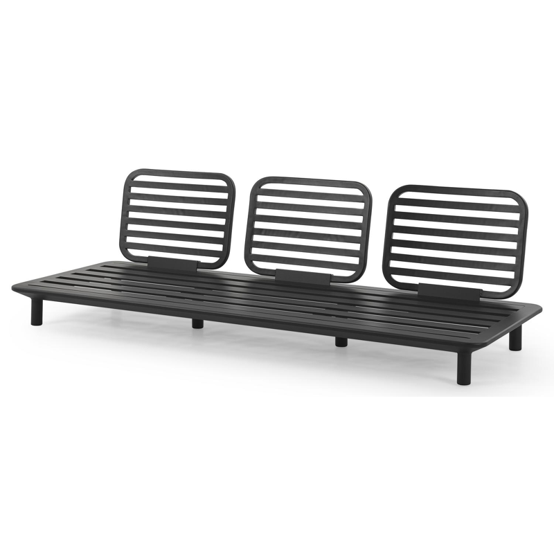 Fano loungebank 3-zit in zwart aluminium met grijs weather+ softtouch kussen