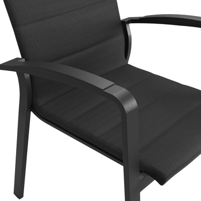 Lioni stapelbare tuinstoel in zwart aluminium en zwart luxe comfort textilene