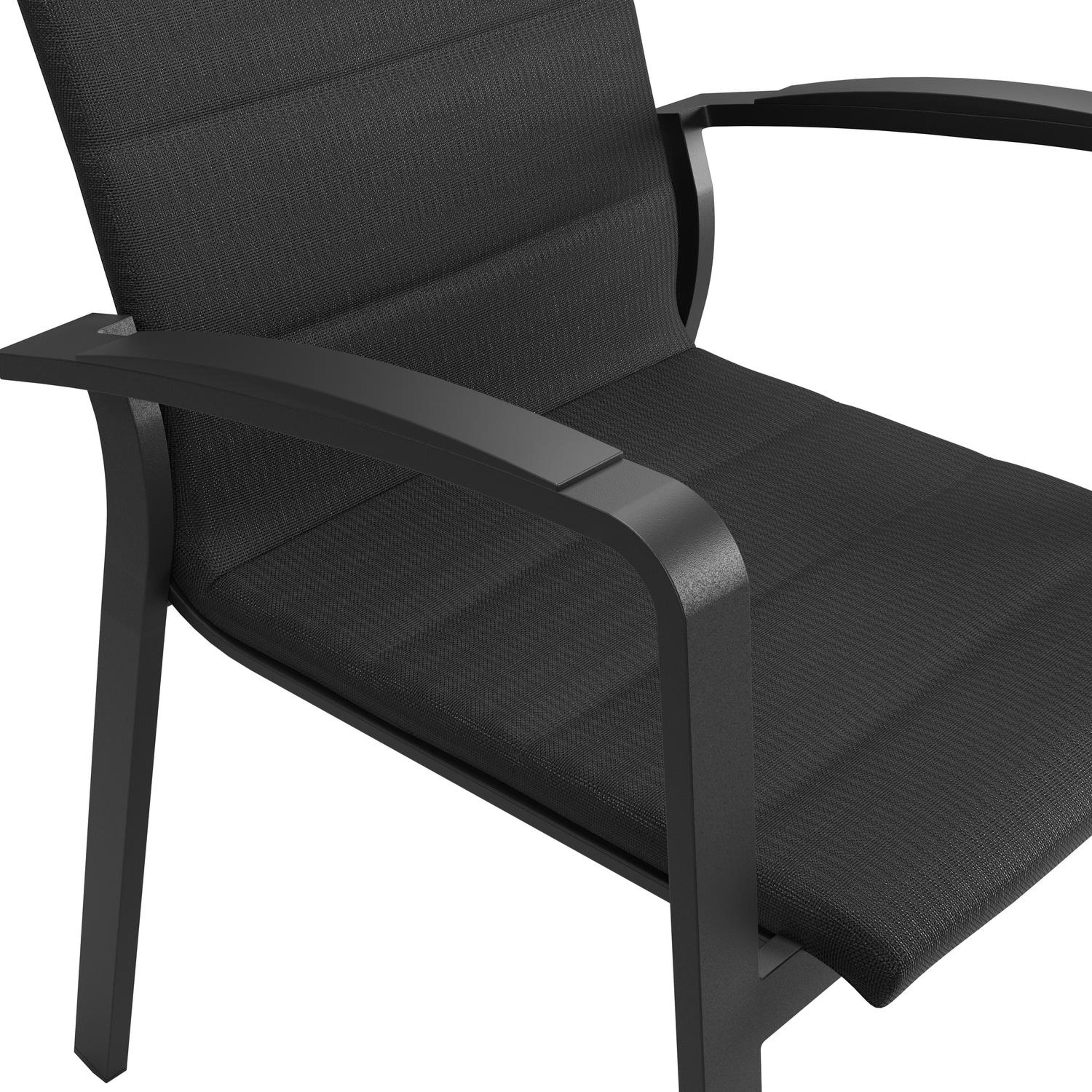 Lioni stapelbare tuinstoel in zwart aluminium en zwart luxe comfort textilene