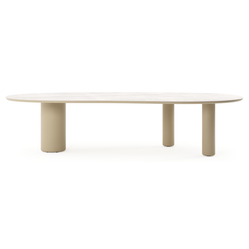 Table de jardin Amico organique en aluminium beige et céramique pleine Taj Mahal - Lg. 320 x Lrg. 145 x Haut. 74 cm