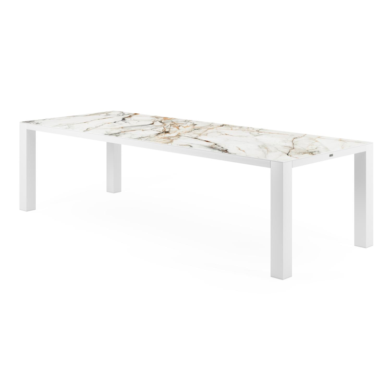 Nano tuintafel rechthoekig in wit aluminium en volkeramiek calacatta luxe - L 280 x B 110 x H 76 cm