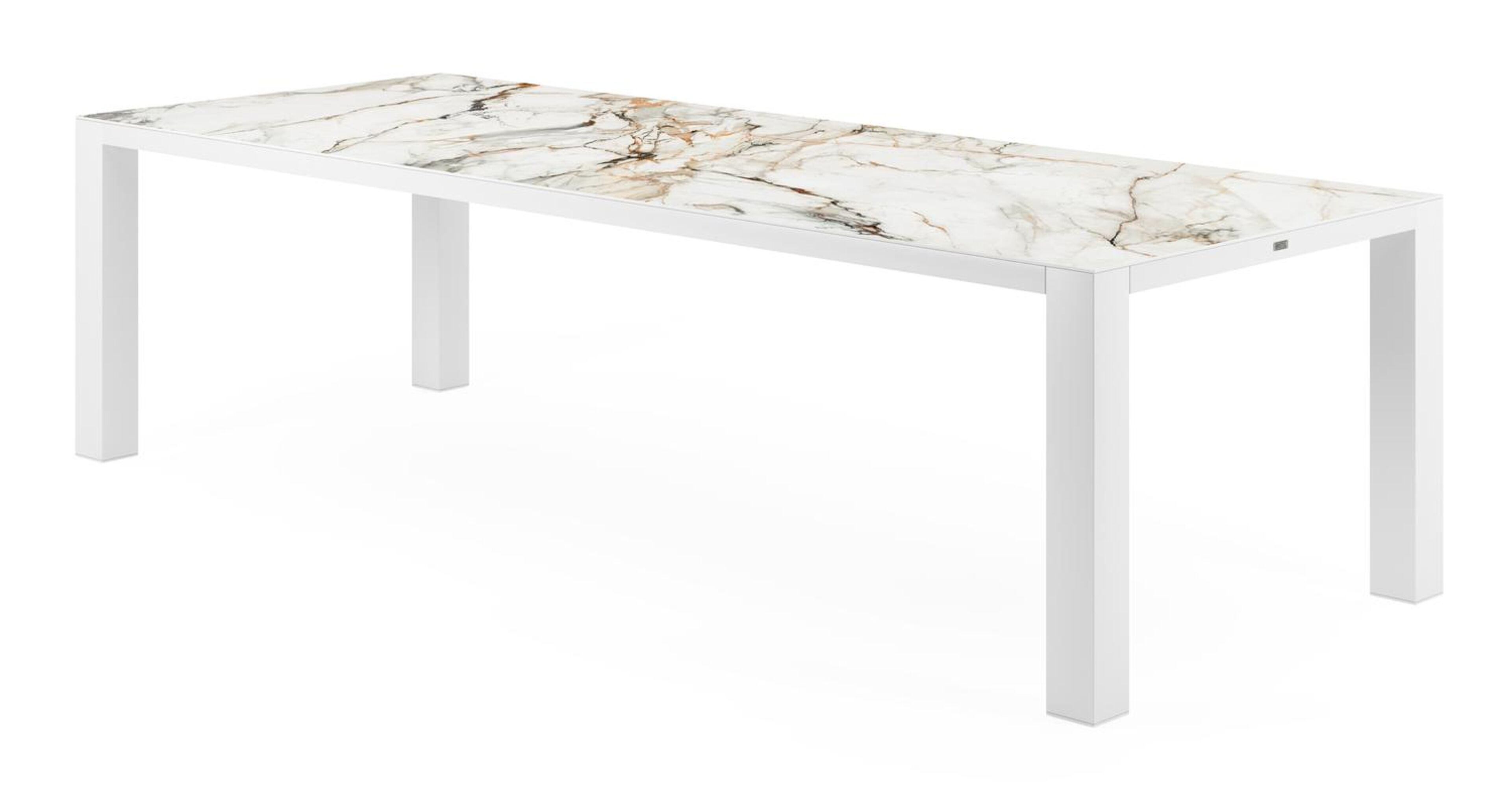 Nano tuintafel rechthoekig in wit aluminium en volkeramiek calacatta luxe - L 280 x B 110 x H 76 cm