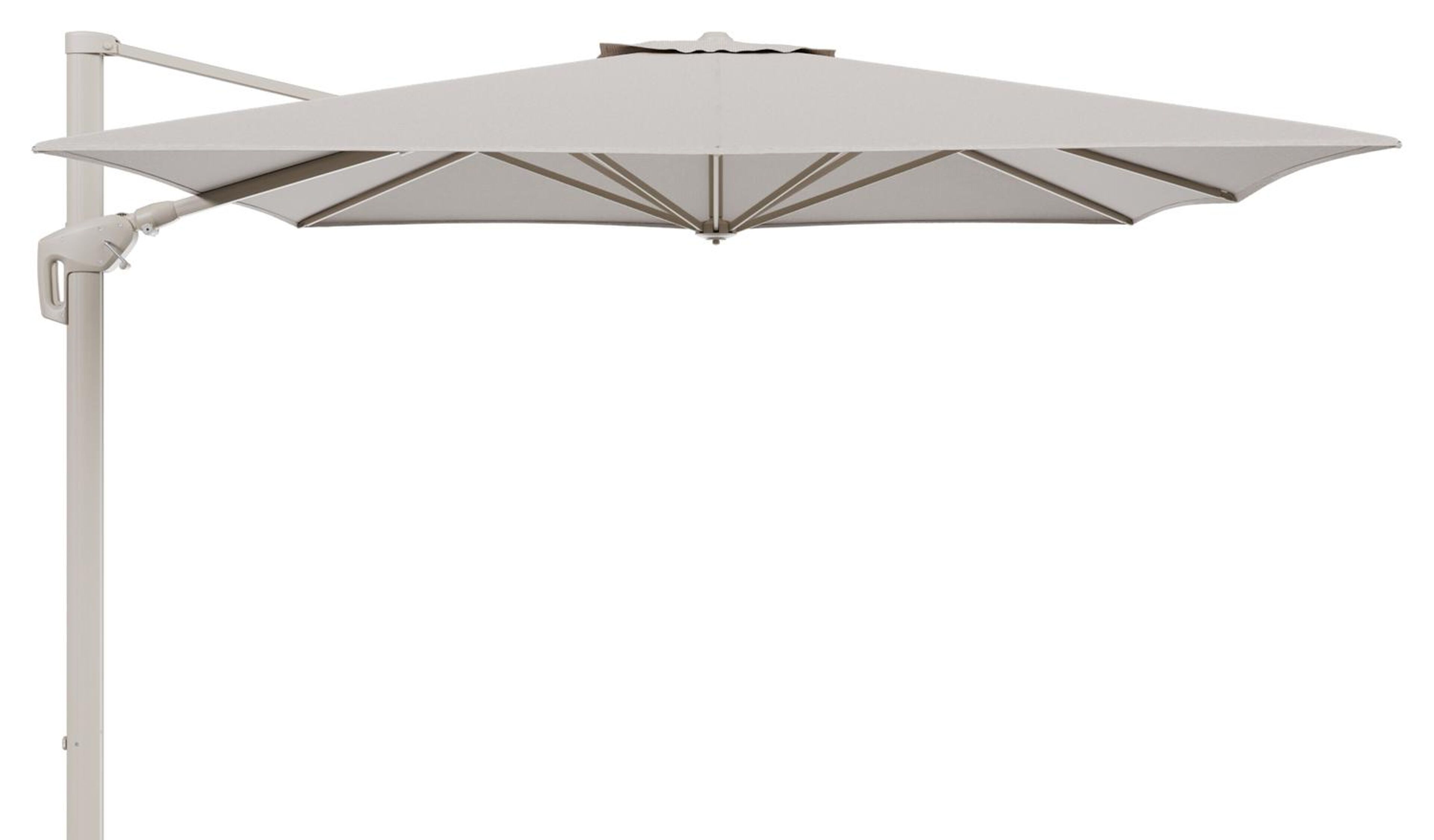 Minore zweefparasol met tiltfunctie in beige aluminium en Slow Farafra All Weather Sunbrella® Luxe parasoldoek - L1 350 x L2 350 cm (zonder voet) (zonder voet)