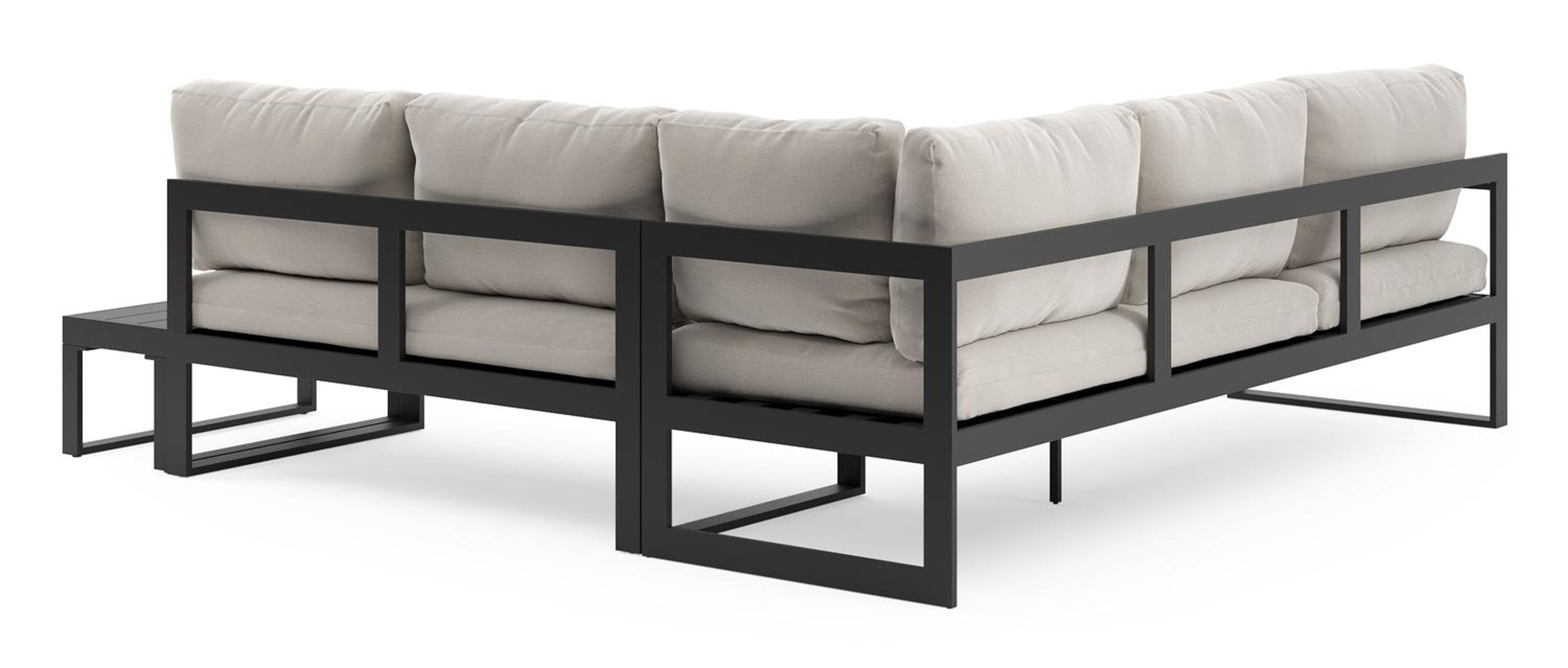 Caldela loungehoek in zwart aluminium met beige weather+ softtouch kussens en loungetafel