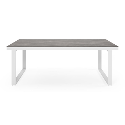 Merida tuinset in wit aluminium en grijs keramische print tafelblad met 6 stapelbare Vigo tuinstoelen