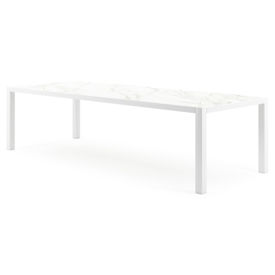 Table de jardin Como en aluminium blanc et céramique pleine calacatta - Lg 280 x Larg. 110 x H 75 cm