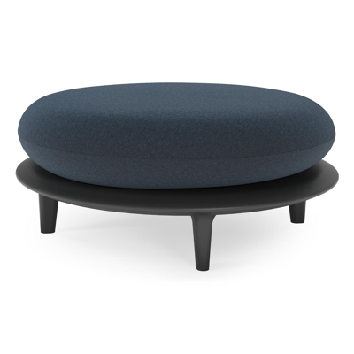 Bomero poef in zwart aluminium met heritage indigo all weather sunbrella® luxe kussen