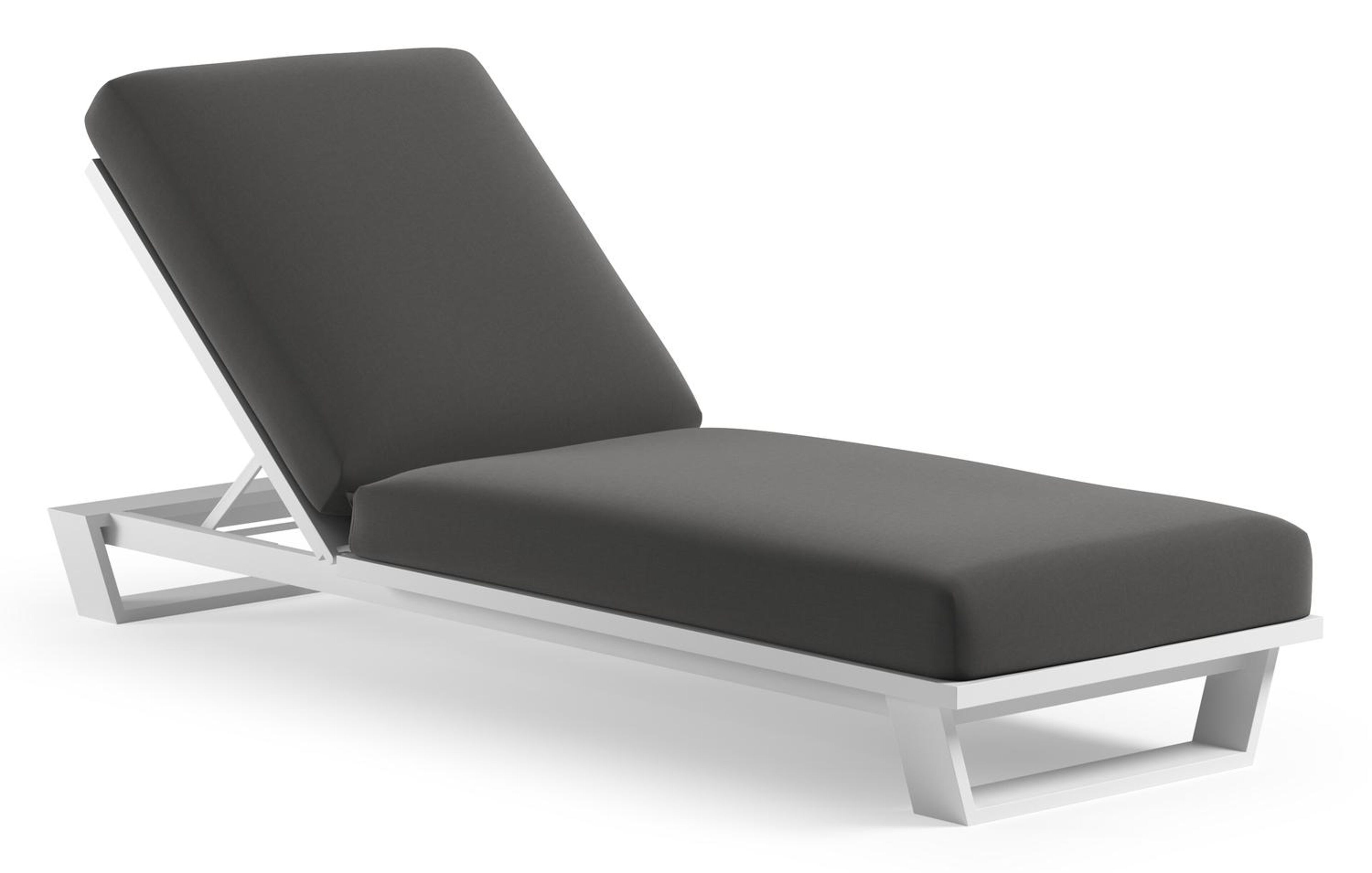 Pagino verstelbaar ligbed in wit aluminium met natte charcoal chine all weather sunbrella® luxe kussen