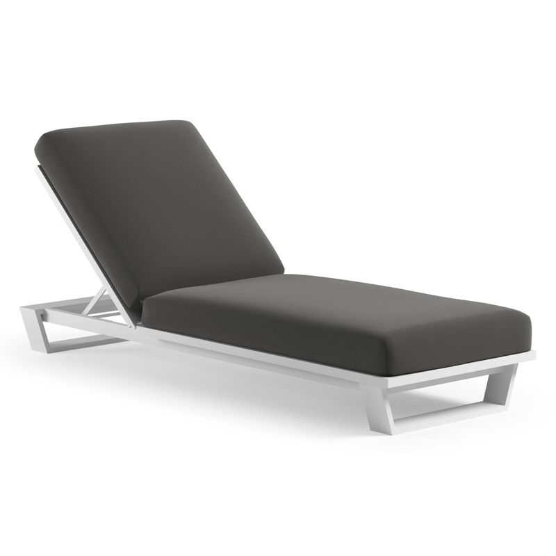 Pagino verstelbaar ligbed in wit aluminium met natte charcoal chine all weather sunbrella® luxe kussen