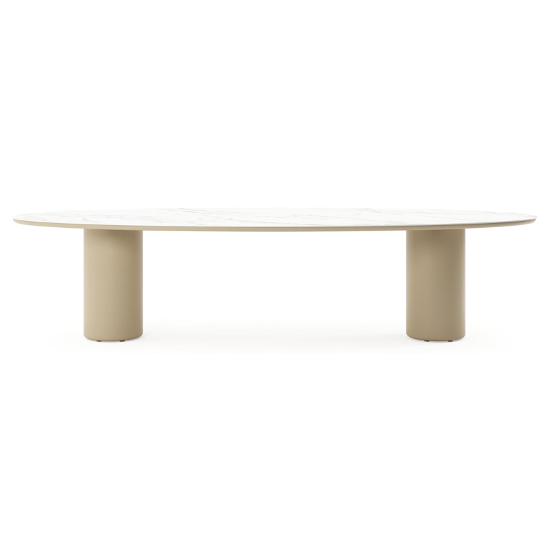 Amico tuintafel ovaal in beige aluminium en volkeramiek Calacatta - L 320 x B 130 x H 74 cm