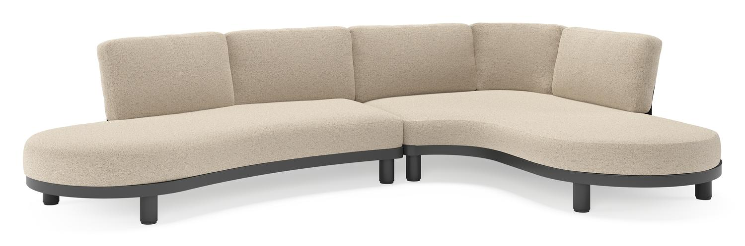 Salon de jardin d'angle Donato en aluminium noir et coussins en all weather cosytica Marbella Beige