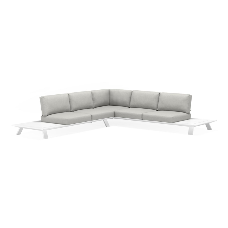 Cesano loungehoek in wit aluminium met tweed dune all weather sunbrella® luxe kussens